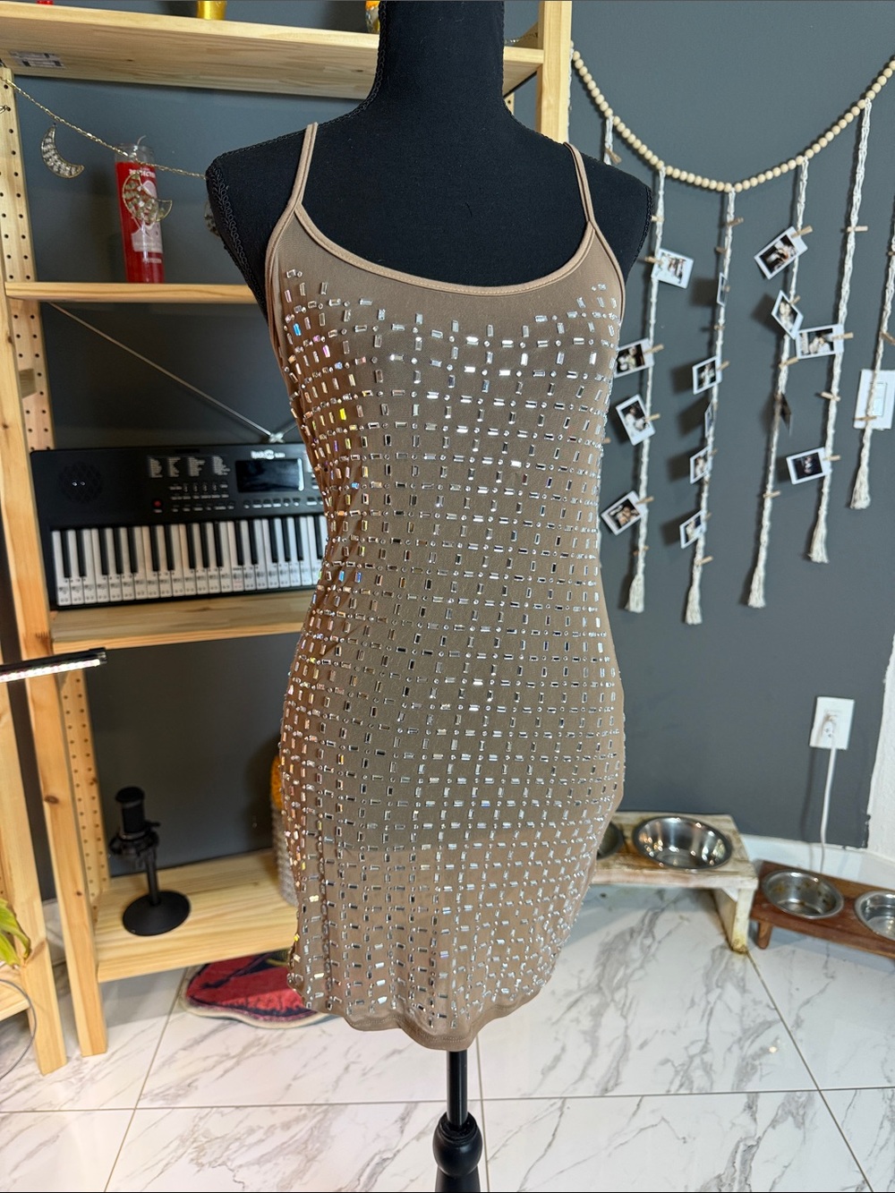 Sequined Brown Bodycon Slip Dress - Women
